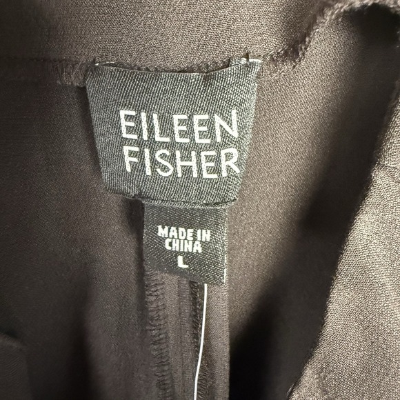 Eileen Fisher Silk Georgette Crepe Pants Womens Large Black Straight Leg NWT - Picture 2 of 7